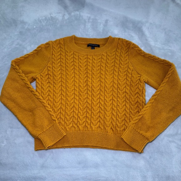 Banana Republic Sweaters - Banana Republic Mustard Yellow‎ Cable Knit Crew Neck Sweater Women's Medium EUC